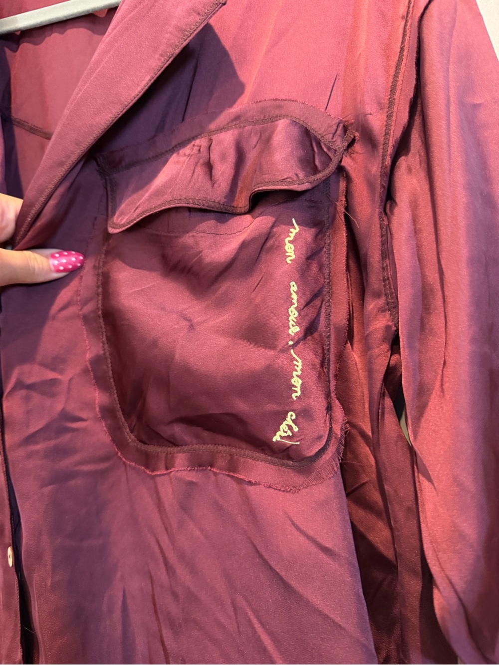 Free People Intimately Silky Maroon Button-Front Top - Picture 2 of 5